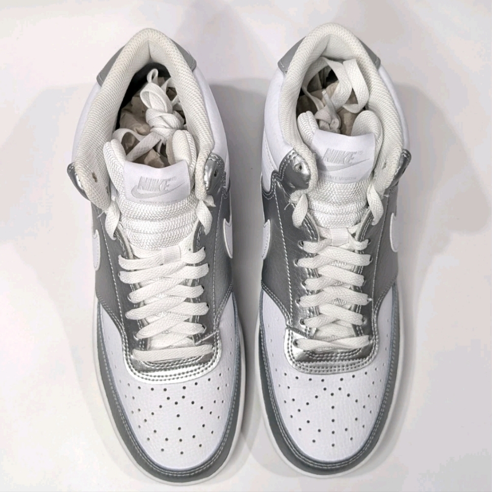 Nike Court Vision Mid White Metallic Silver Athletic Shoes Women's Size 11.5 - Picture 3 of 4